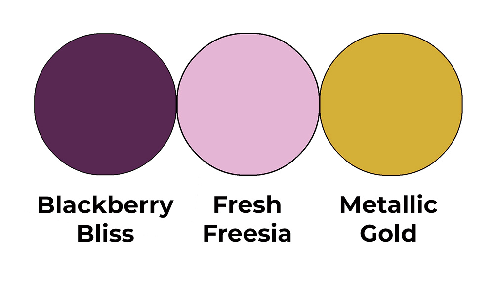 Colour combo mixing Blackberry Bliss, Fresh Freesia and Metallic Gold.