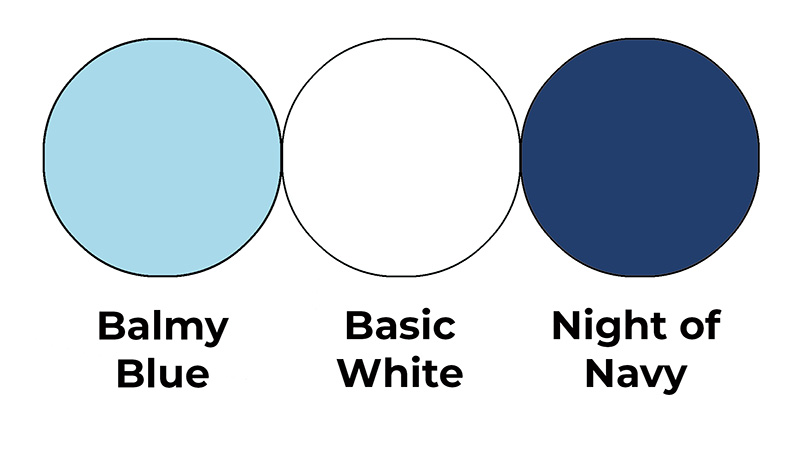 Colour combo mixing Balmy Blue, Basic White and Night of Navy.