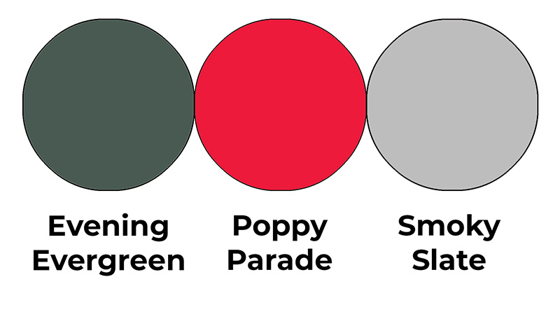 Colour combo mixing Evening Evergreen, Poppy Parade and Smoky Slate.