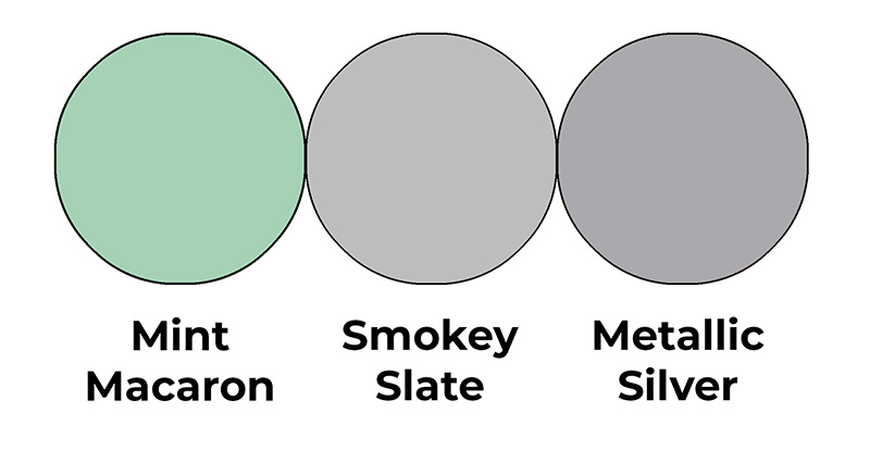 Colour combo mixing Mint Macaron, Smokey Slate and Metallic Silver.