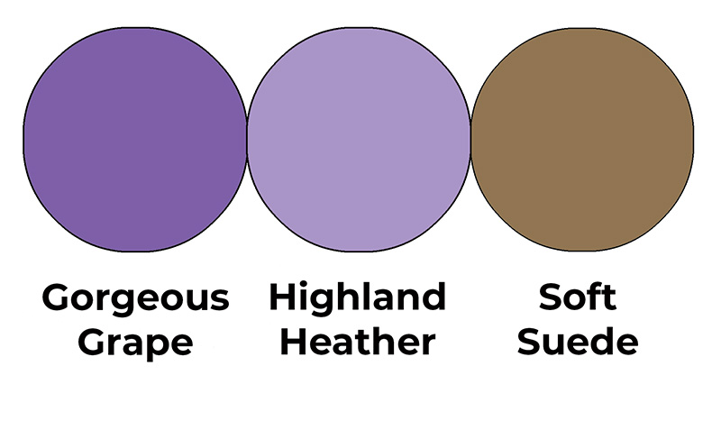 Colour combo mixing Gorgeous Grape, Highland Heather and Soft Suede.