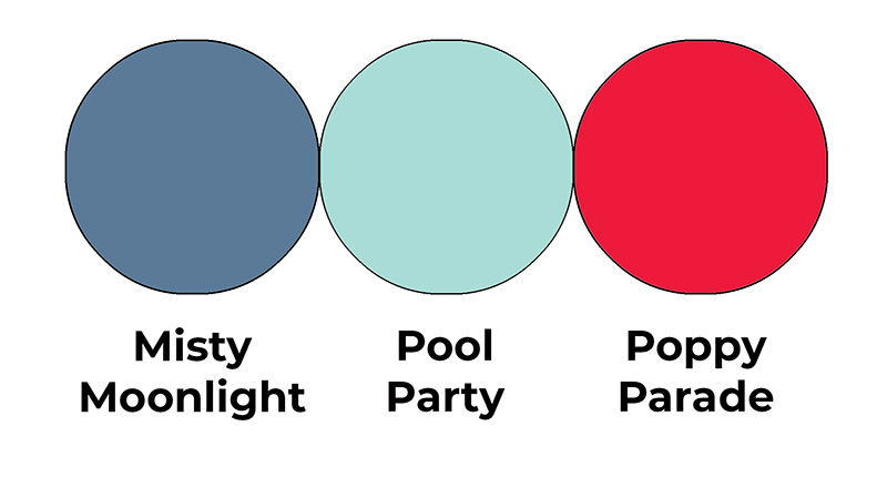 Colour combo mixing Misty Moonlight, Pool Party and Poppy Parade.