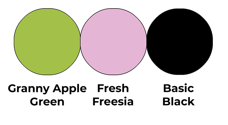 Colour combo mixing Granny Apple green, Fresh Freesia and Basic Black.