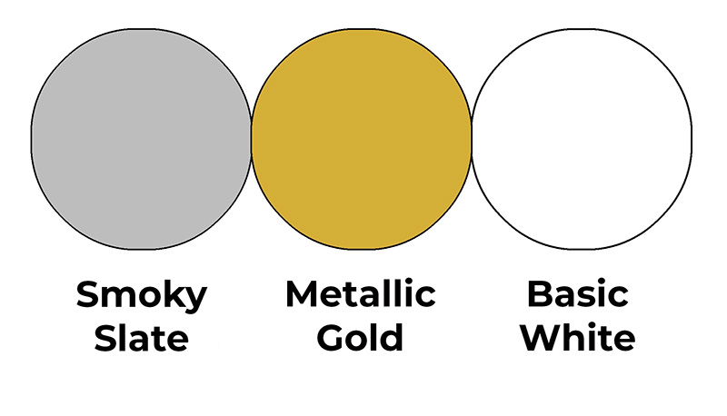 Colour combo mixing Smoky Slate, Metallic Gold and Basic White.