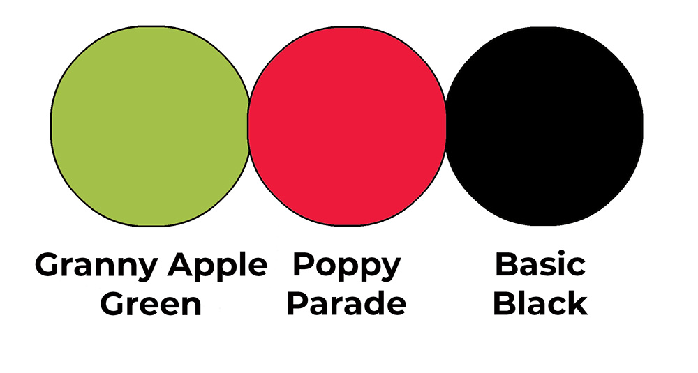 Colour combo mixing Granny Apple Green, Poppy Parade and Basic Black.