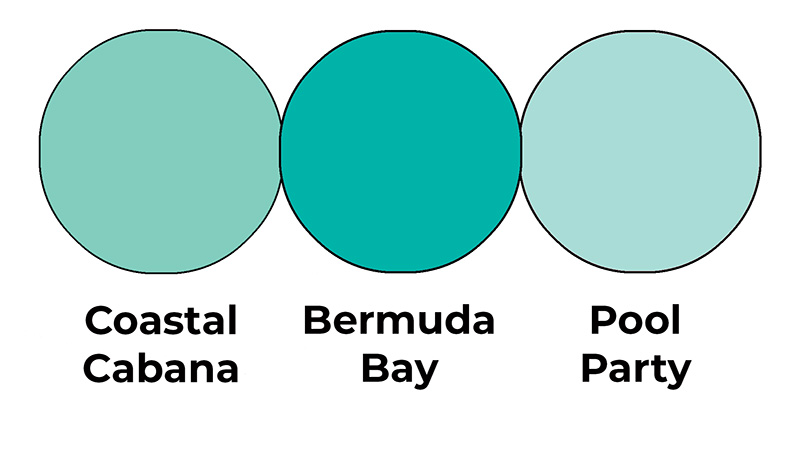 Colour combo mixing Coastal Cabana, Bermuda Bay and pool Party.