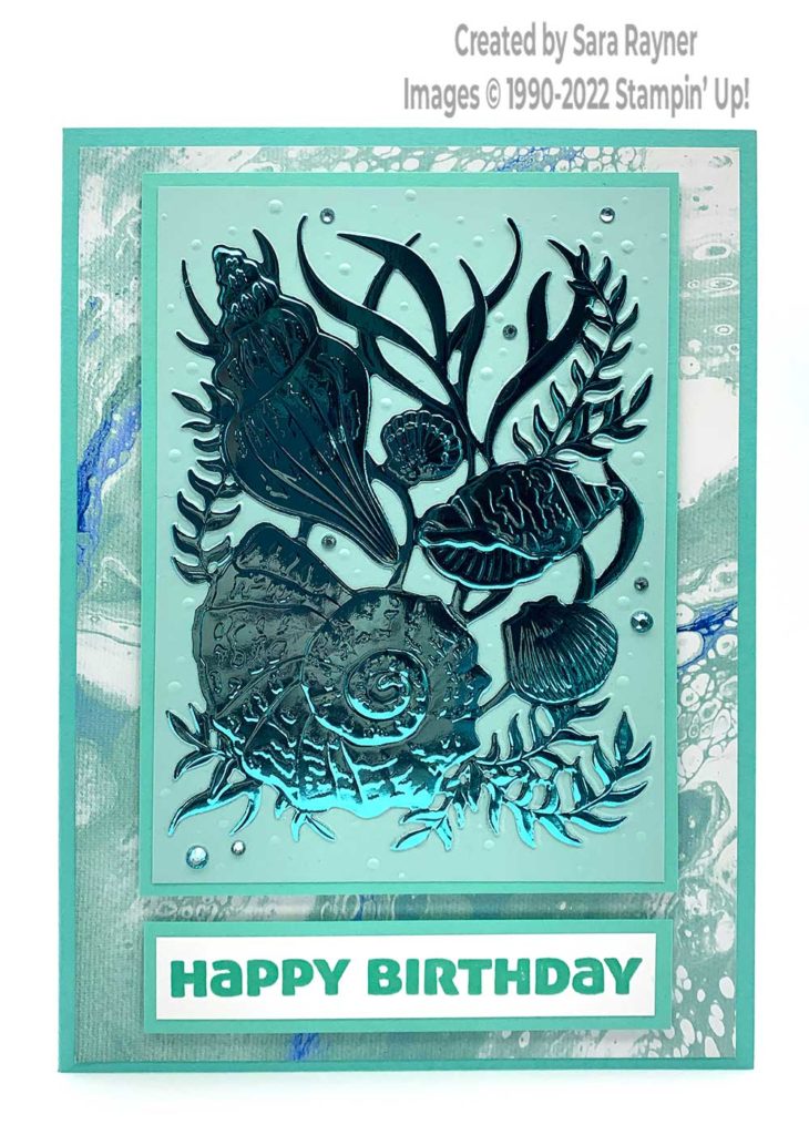 Blue foil seashells card