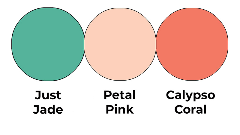 Colour combo mixing Just Jade, Petal Pink and Calypso Coral.