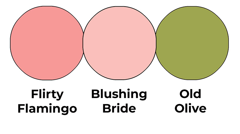 Colour combo mixing Flirty Flamingo, Blushing Bride and Old Olive.