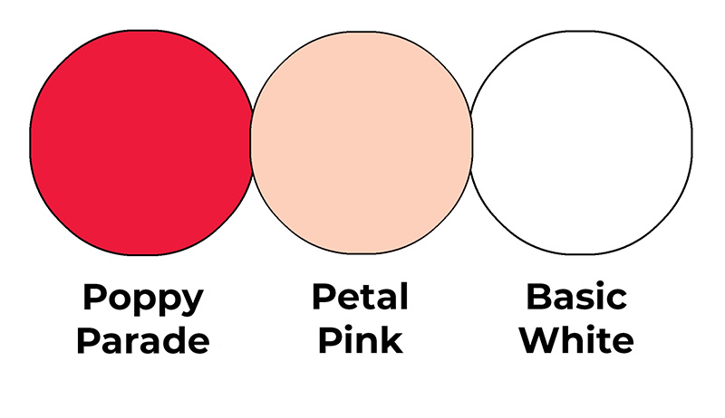 Colour combo mixing Poppy Parade, Petal Pink and Basic White.