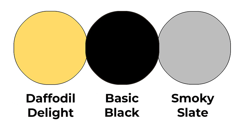 Colour combo mixing Daffodil Delight, Basic Black and Smoky Slate.