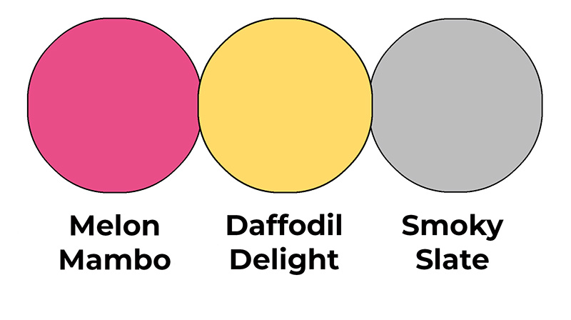 Colour combo mixing Melon Mambo, Daffodil Delight and Smoky Slate.