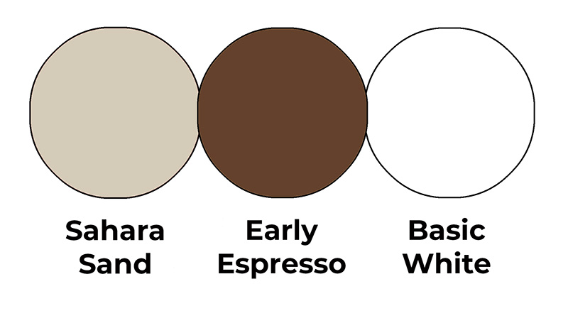 Colour combo mixing Sahara Sand, Early Espresso and Basic White.