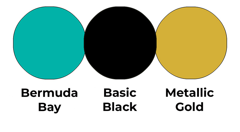 Colour combo mixing Bermuda Bay, Basic Black and Metallic Gold.