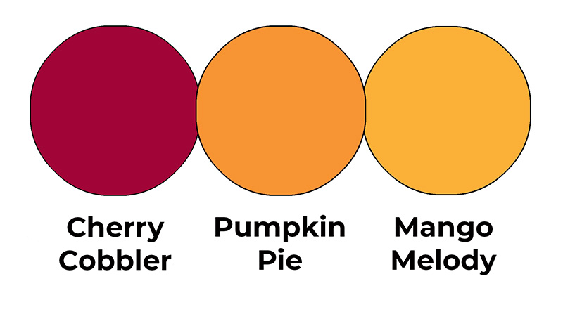 Colour combo mixing Cherry Cobbler, Pumpkin Pie and Mango Melody.