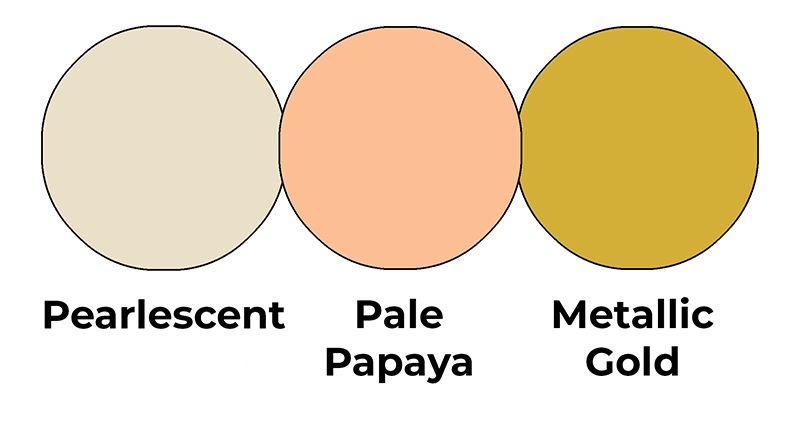 Colour combo mixing Pearlescent, Pale Papaya and Metallic Gold.