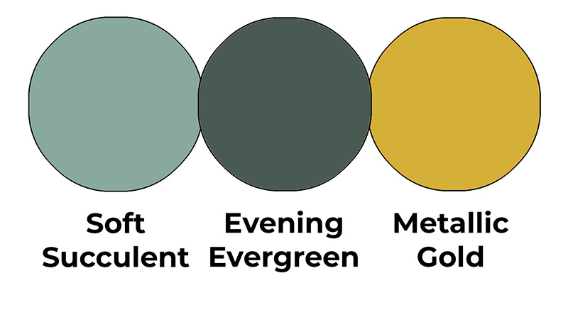 Colour combo mixing Soft Succulent, Evening Evergreen and Metallic Gold.