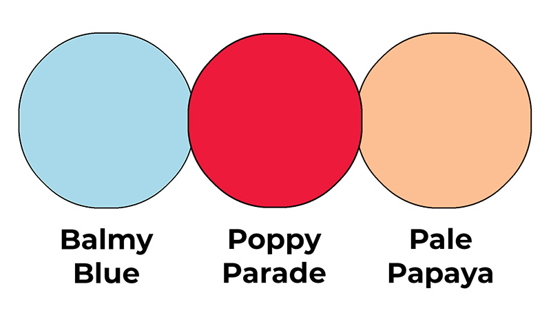 Colour combo mixing Balmy Blue, Poppy Parade and Pale Papaya.