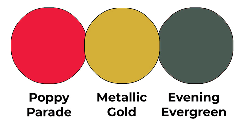 Colour combo mixing Poppy Parade, Metallic Gold and Evening Evergreen.