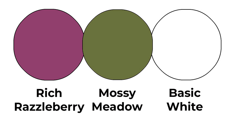 Colour combo mixing Rich Razzleberry, Mossy Meadow and Basic White.
