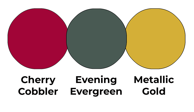 Colour combo mixing Cherry Cobbler, Evening Evergreen and Metallic Gold.