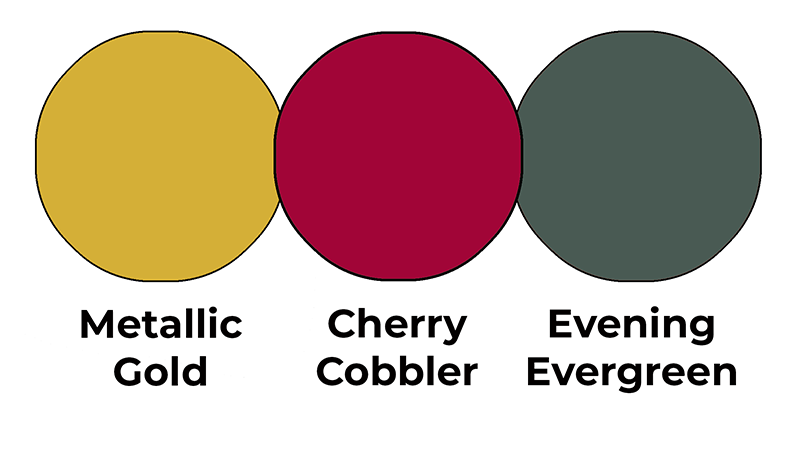 Colour combo mixing Metallic Gold, Cherry Cobbler and Evening Evergreen.