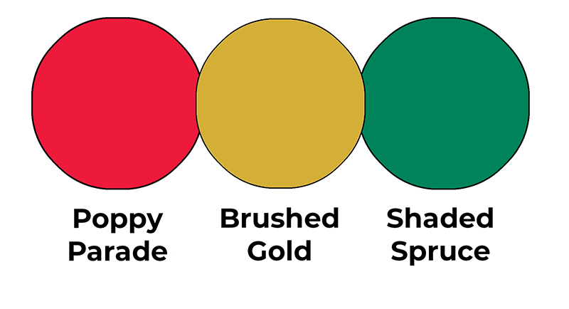 Colour combo mixing Poppy Parade, Brushed Gold and Shaded Spruce.