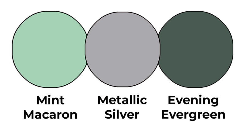 Colour combo mixing Mint Macaron, Metallic Silver and Evening Evergreen.