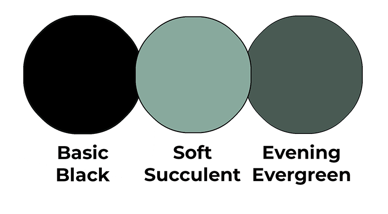 Masculine colour combo mixing Basic Black, Soft Succulent and Evening Evergreen.