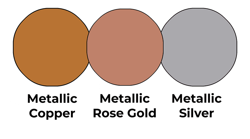 Colour combo mixing Metallic Copper, Metallic Rose Gold and Metallic Silver. 