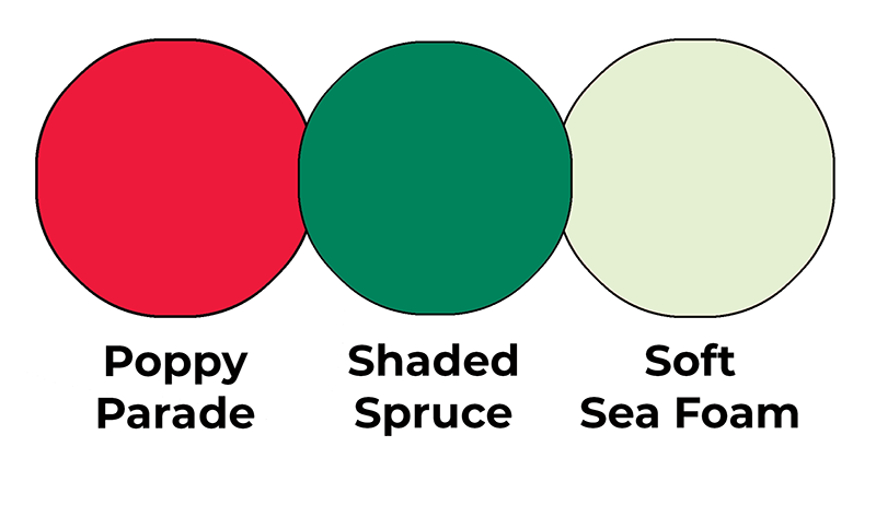 Colour combo mixing Poppy Parade, Shaded Spruce and Soft Sea Foam.