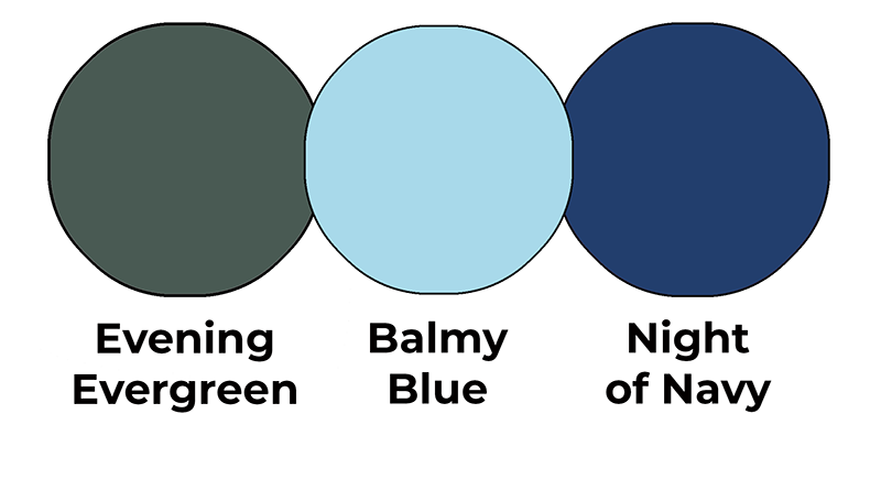 Colour combo mixing Evening Evergreen, Balmy Blue and Night of Navy.