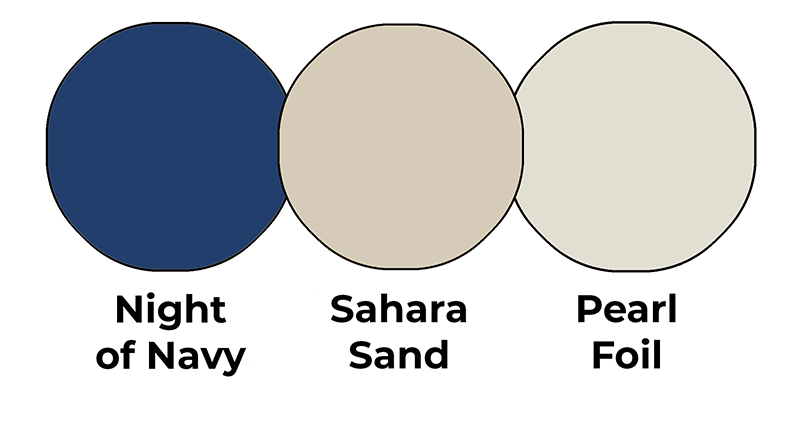 Colour combo mixing Night of Navy, Sahara Sand and Pearl Foil.