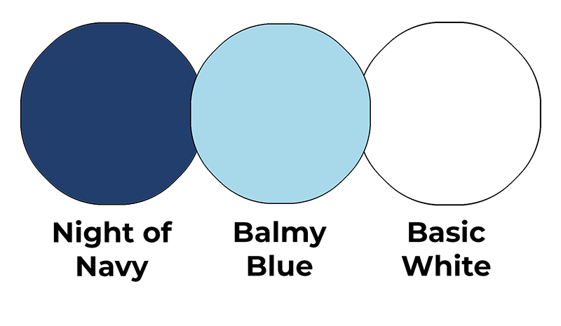 Colour combo mixing Night of Navy, Balmy Blue and Basic White.