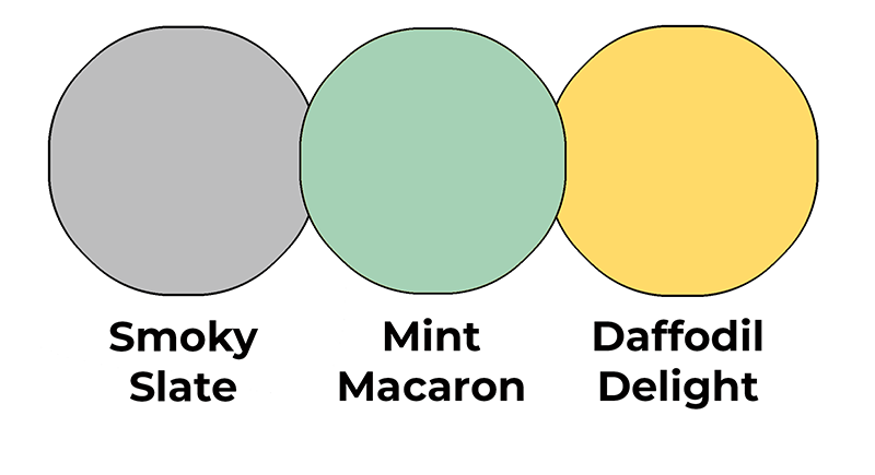 Colour combo mixing Smoky Slate, Mint Macaron and Daffodil Delight.