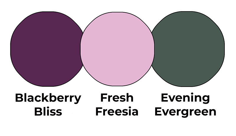 Colour combo mixing Blackberry Bliss, Fresh Freesia and Evening Evergreen.