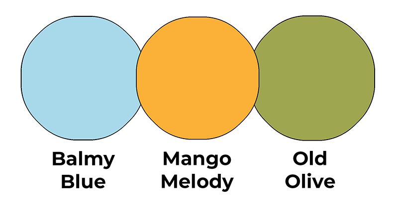 Colour combo mixing Balmy Blue, Mango Melody and Old Olive.