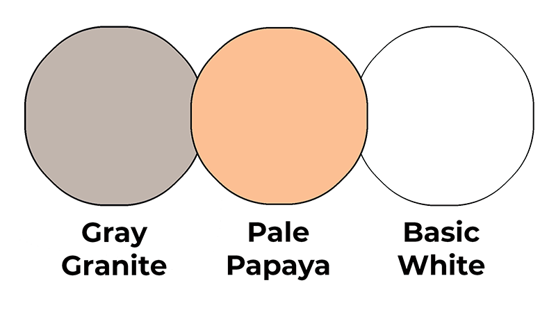 Colour combo mixing Gray Granite, Pale Papaya and Basic White.