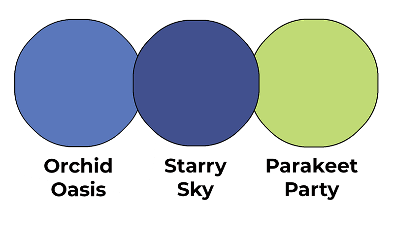 Colour combo mixing Orchid Oasis, Starry Sky and Parakeet Party.