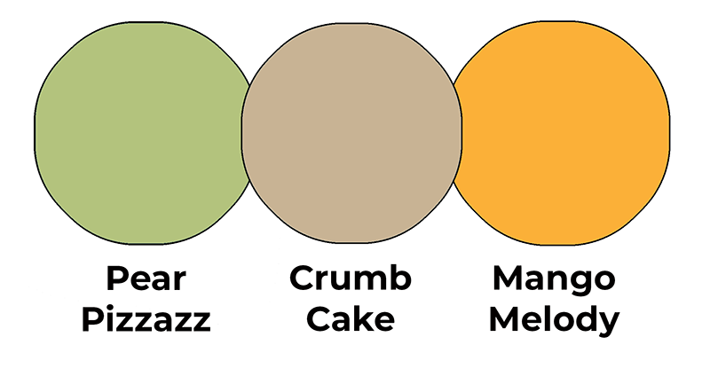 Colour combo mixing Pear Pizzazz, Crumb Cake and Mango Melody.