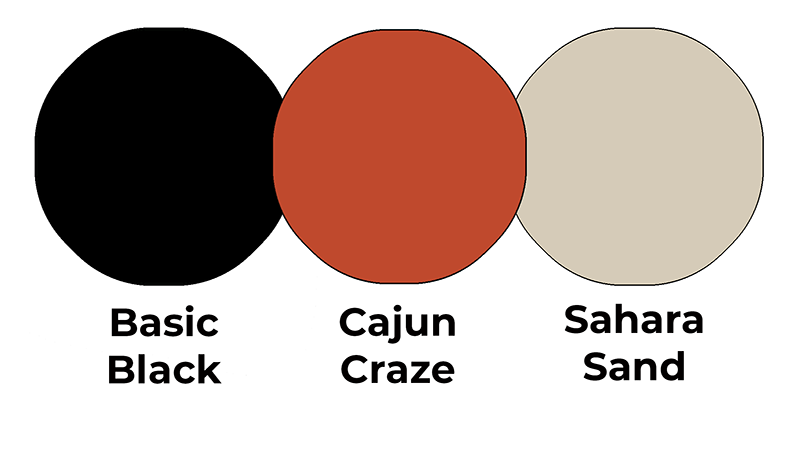 Colour combo mixing Basic Black, Cajun Craze and Sahara Sand.