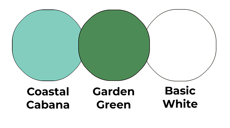 Colour combo mixing Coastal Cabana, Garden Green and Basic White.