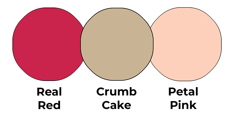 Colour combo mixing Real Red, Crumb Cake and Petal Pink.