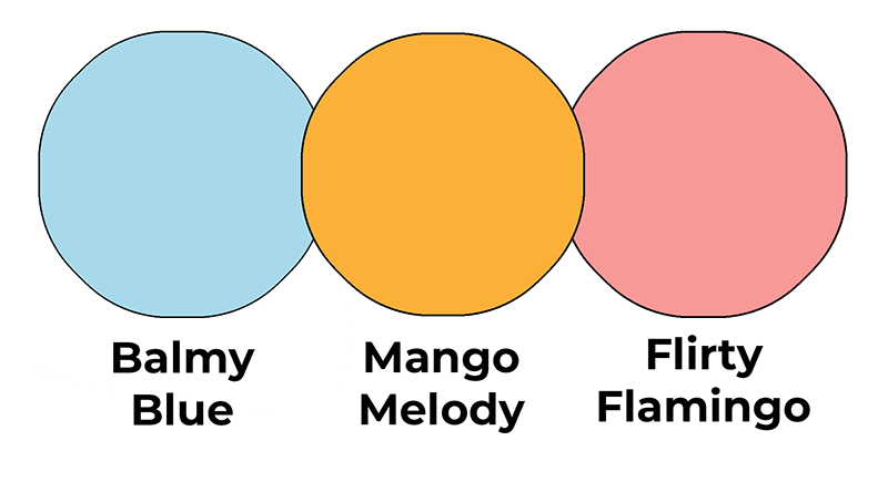 Colour combo mixing Balmy Blue, Mango Melody and Flirty Flamingo.