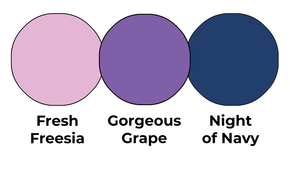 Colour combo mixing Fresh Freesia, Gorgeous Grape and Night of Navy.