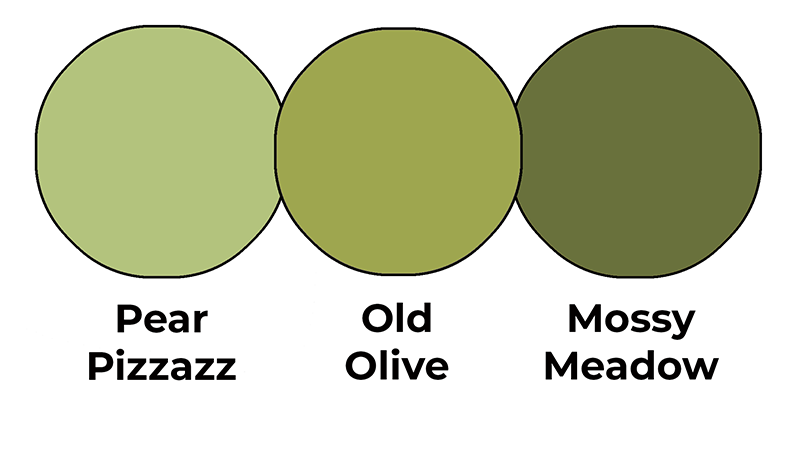 Colour combo mixing Pear Pizzazz, Old Olive and Mossy Meadow.