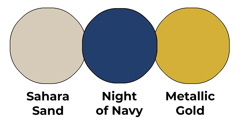 Colour combo mixing Sahara Sand, Night of Navy and Metallic Gold.