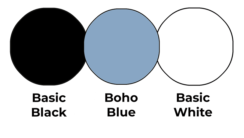 Colour combo mixing Basic Black, Boho Blue and Basic White.