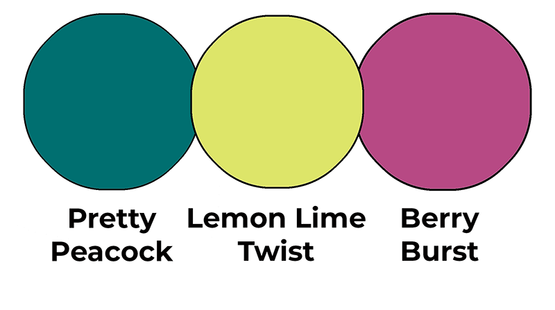 Colour combo mixing Pretty Peacock, Lemon Lime Twist and Berry Burst. 