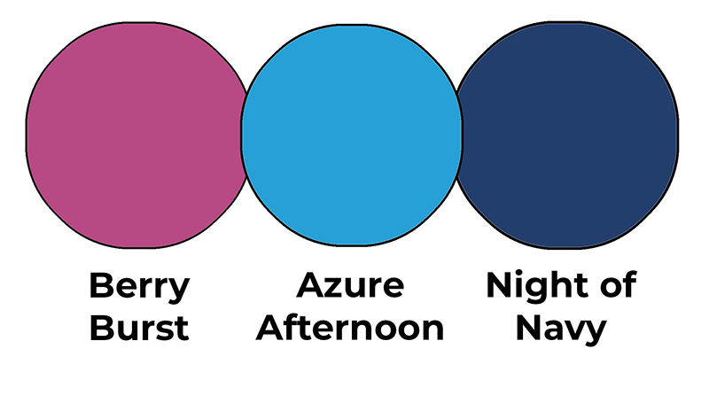 Colour combo mixing Berry Burst, Azure Afternoon and Night of Navy.